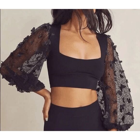 Intimately Free People Flutter By Butterfly Crop Top Black Stretch Size Medium - Picture 1 of 14